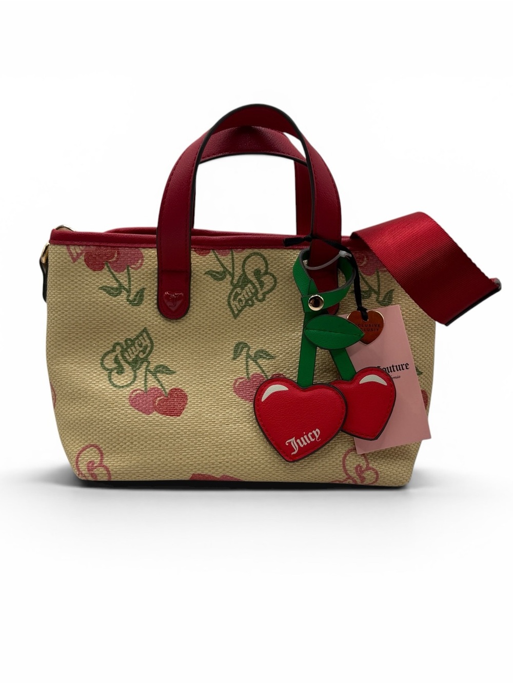 Juicy Couture Red & Beige Cherry Mini Tote with Heart Charm